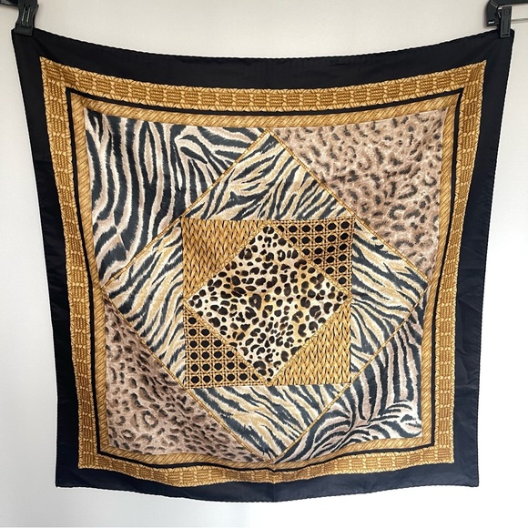 Vintage Made in Italy Animal Print Scarf | Zebra Leopard Patchwork Square - Picture 2 of 7